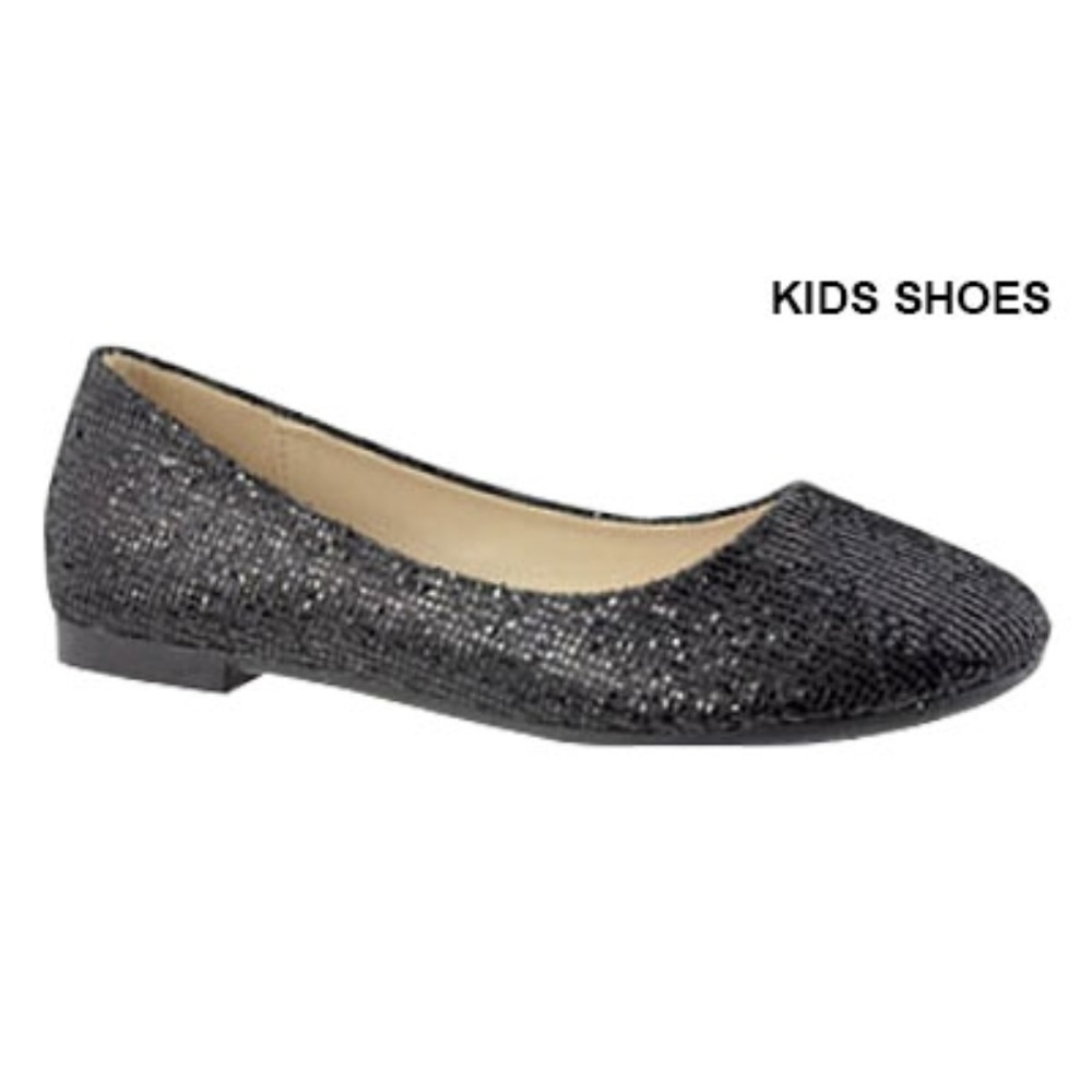Girls Ballet Flat Ballerina Glitter Shoes Black